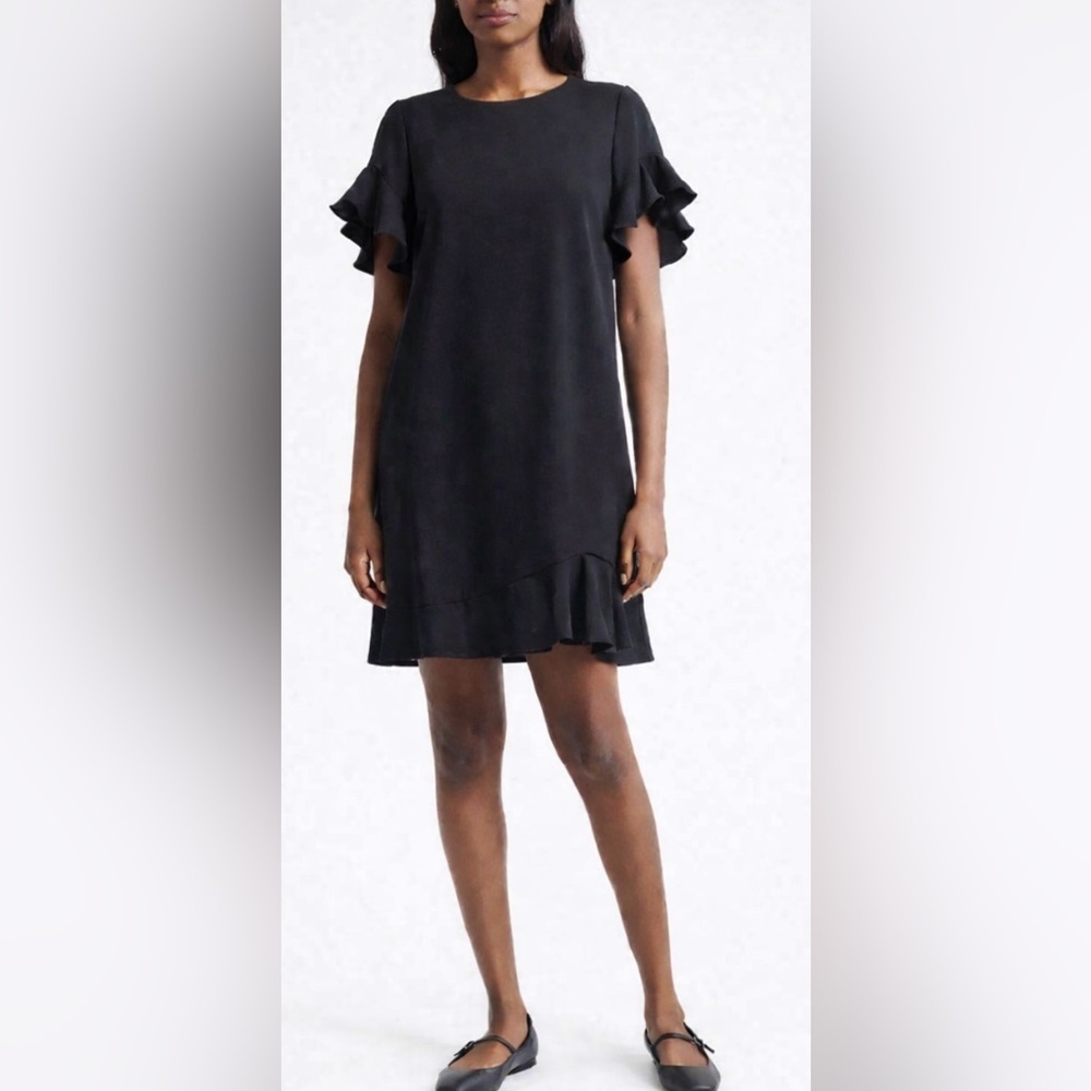 Charles Henry Black Ruffle Mini Dress